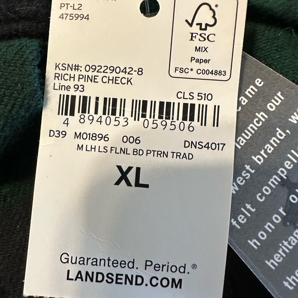 Men’s Lands’ End Flannel Shirt XL NWT - Picture 2 of 6